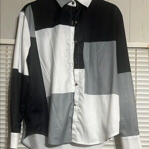 Woman’s Black and White Color Block Shirt
